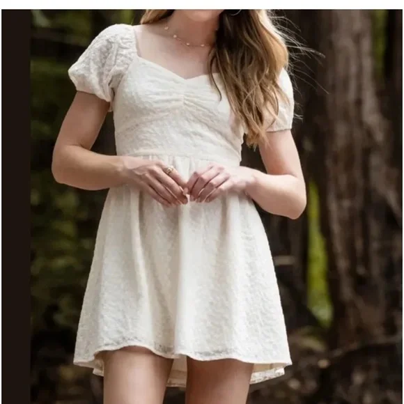 Altar'd State Cream Floral Embroidered Textured Mini Dress - Picture 1 of 10